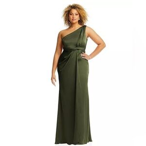 NWOT Dessy Collection One-Shoulder Olive Dress Size 6 Party Bridesmaid Classy